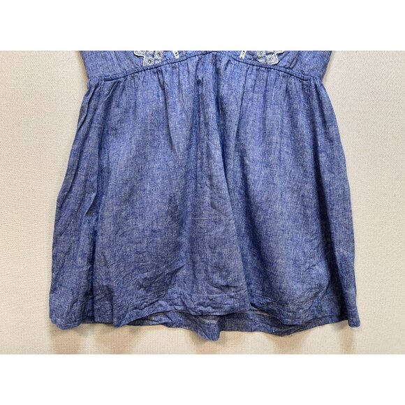 Isabel Maternity Womens Embroidered Chambray V-Neck Blouse Sleeveless Sz XS Blue - Picture 11 of 11